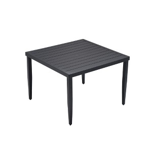 Gulches Outdoor Patio Aluminum 40"x40" Square Dining Table with Tapered Feet & Umbrella Hole, Ember Black - 1 of 4