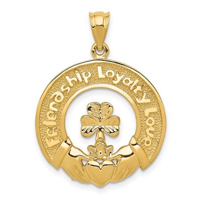 Black Bow Jewelry 14k Yellow Gold Friendship, Loyalty, Love Claddagh Pendant, 22mm