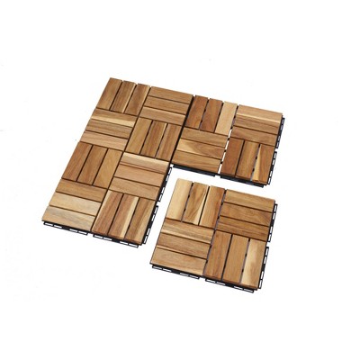 Vynxaria 10 Pieces of 12x12  Solid Wood - Yellow Look Tile Flooring with Checkerboard Pattern, Ideal for Patio, Poolside, Balcony