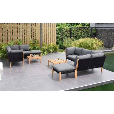 Verona 8pc Patio Sectional Set with Teak Finish - Black - Amazonia