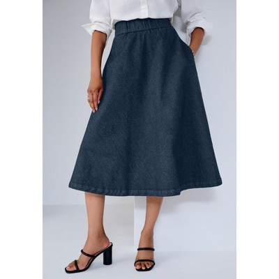 Jessica London Comfort Waist Stretch Denim Swing Skirt