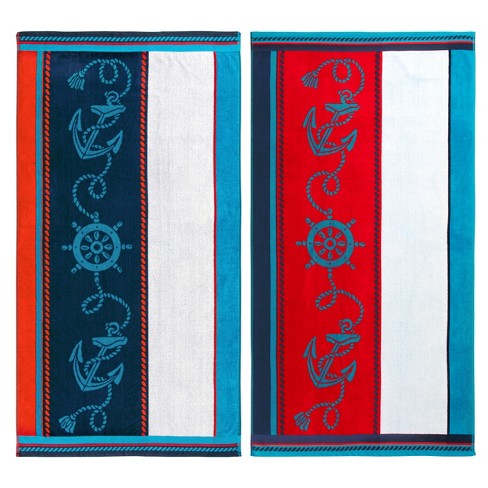 Nautical Stripe Cotton Oversized Reversible Beach Towel Set Of 2 By Blue  Nile Mills : Target