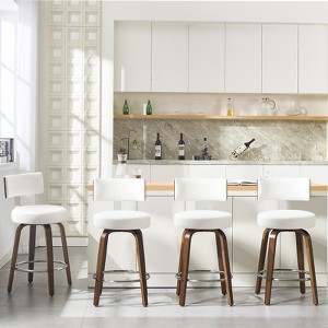 Bekrvio 26" Faux Leather Swivel Bar Stools Set of 1/2/3/4,Mid Century Modern Counter Chairs with Wood Legs and Curved Back for Kitchen Island - 1 of 4