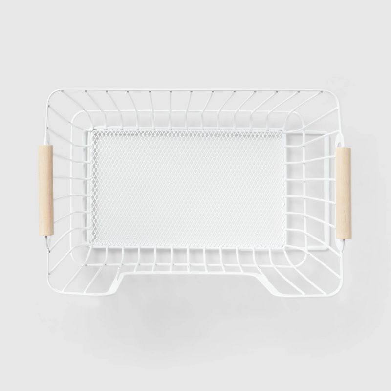 Metal Stackable Wire Pantry Basket with Rubber Wood Handle White - Brightroom&#8482;, 4 of 6