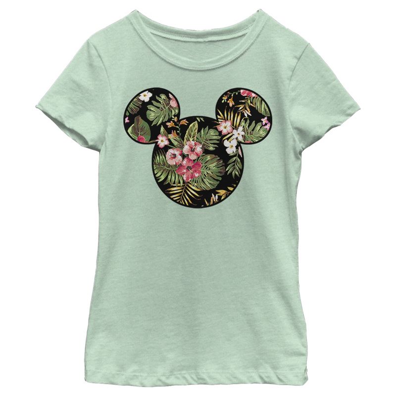 Girl's Disney Mickey Mouse Floral Silhouette T-Shirt, 1 of 5
