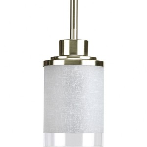 Progress Lighting Alexa 1-Light Mini-Pendant, Brushed Nickel, White Linen Glass Shade - 1 of 4