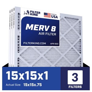 Filter King 15x15x1 Air Filter | 3-PACK | MERV 8 HVAC Pleated A/C Furnace Filters | MADE IN USA | Actual Size: 15 x 15 x .75" - 1 of 4