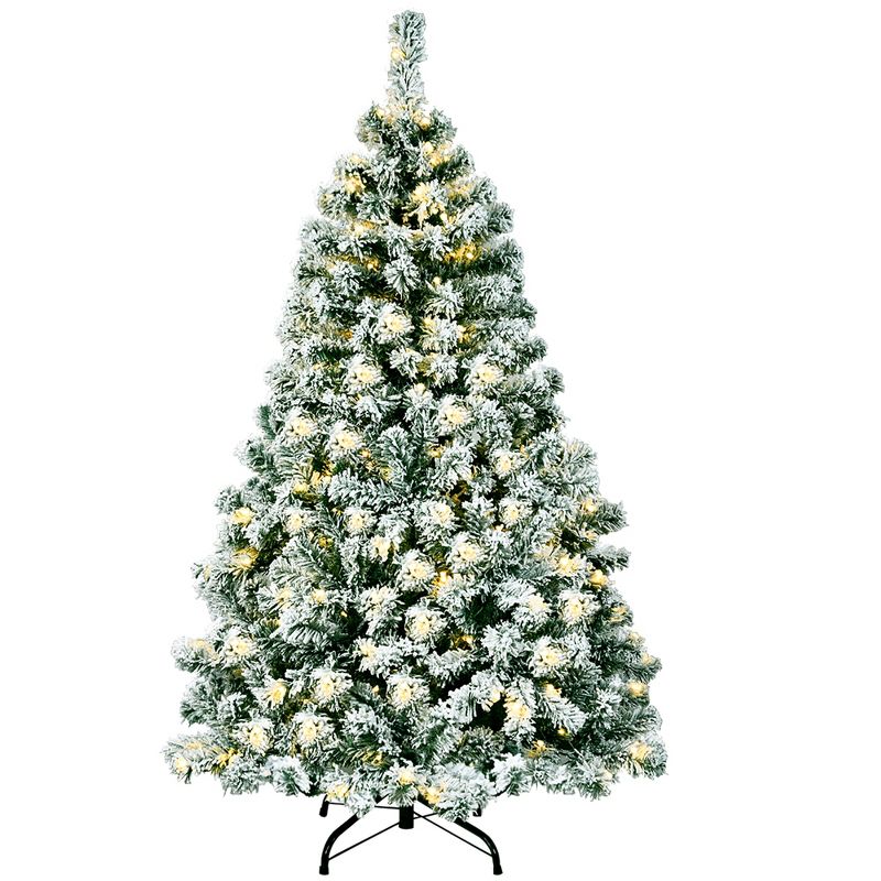 Costway 4.5Ft Pre-Lit Premium Snow Flocked Hinged Artificial Christmas Tree w/200 Lights, 1 of 11