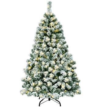 Costway 4.5Ft Pre-Lit Premium Snow Flocked Hinged Artificial Christmas Tree w/200 Lights