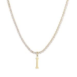 Adornia 14k Gold Plated Tennis Necklace with Initial Charm - 1 of 2