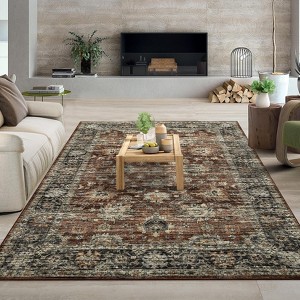 Living Room Area Rug Vintage Distressed Bedroom Rug Indoor Non-Slip Throw Floor Cover Stain Resistant - 1 of 4