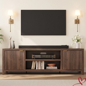 Modern Fluted TV Stand for 80 inch, 70" Wide Walnut Entertainment Center with Adjustable Shelves, Modern TV & Media Cabinet 2-Tier Storage - 1 of 4