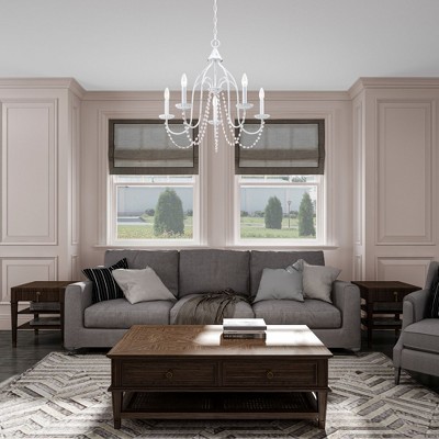 Elegant Antique White 5-Light Crystal Chandelier