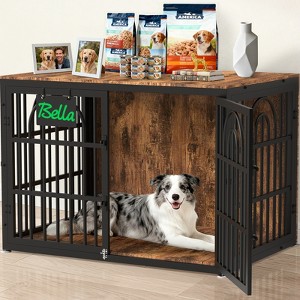 JOEJOY Large Decorative Pet Dog Crate Table Furniture,Multi-Size Dog Cage House,Three-Sided Access Doors,Thickened Wooden Dog Kennel - 1 of 4