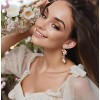 Pink Flower Dangle Earrings for Women, Cherry Blossom Leaf Pearl Design, 2.75 Inches, Fairy Boho Wedding Holiday Floral Earrings-fightingtoge - 2 of 4