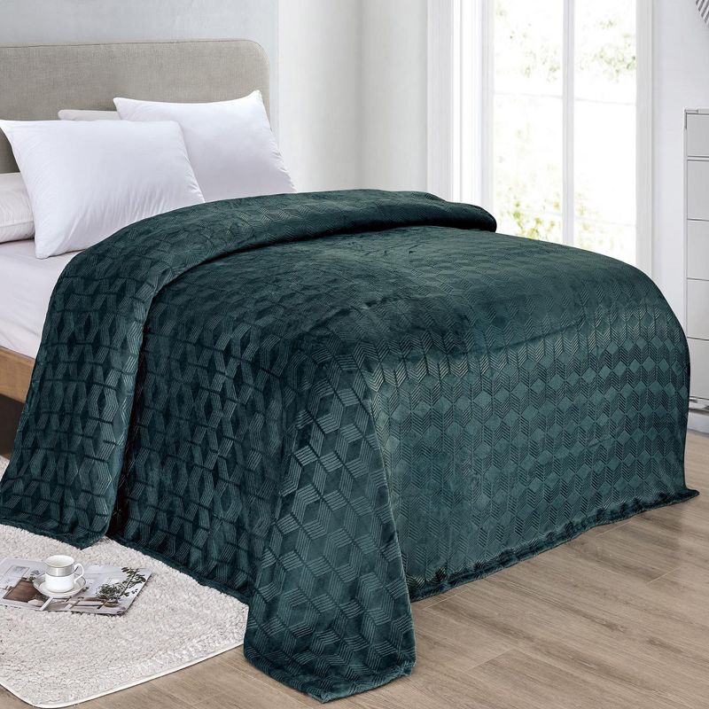 Amrani Bedcover Embossed Blanket Soft Premium Microplush Green by Plazatex, 1 of 4