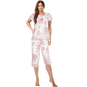 JEFFRICO Pajamas For Women Capri Set Sleepwear Soft Pajamas Short Sleeve Pajama Sleepshirt With Capri Pants - 1 of 4