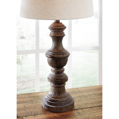 Set of 2 Brown Faux Wood Table Lamps with Drum Shade