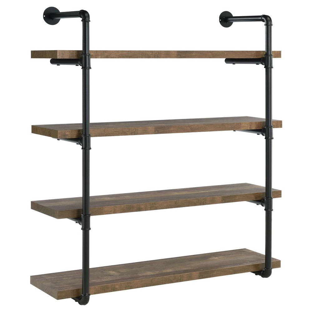 Photos - Kids Furniture 39" Elmcrest 4 Shelf Wall Bookcase with Black Frame Rustic Oak - Coaster