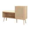 PDTEND 2-in-1 Natural Rattan Shoe Storage Bench with 2 Adjustable Shelves and Removable Seat Cushion - 3 of 4