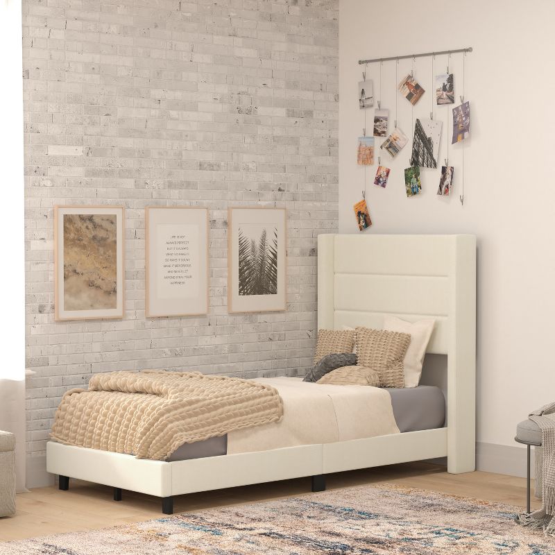 Flash Furniture Hollis Upholstered Platform Bed with Wingback Headboard, Mattress Foundation with Slatted Supports, No Box Spring Needed, 3 of 13