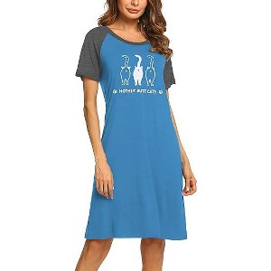 Ekouaer Womens Nightgown Short Sleeve Night Dress Printed Sleepwear Soft Sleep Shirt - 1 of 4