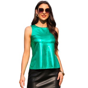 INSPIRE CHIC Women's Party Shiny Sleeveless Keyhole Back Club Metallic Tank Top - 1 of 4