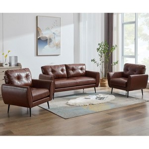TYBOATLE 61" Faux Leather Loveseat Sofa, Mid-Century Modern Tufted Couch for Small Spaces, Comfy 2-Seater for Living Room, Bedroom, Office - 1 of 4