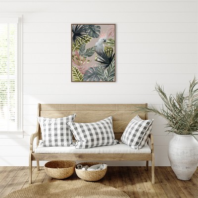 Beaded Bronze Framed Tropical Cockatoo Canvas Wall Art 23 x 30