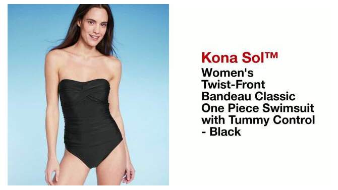Women's Twist-Front Bandeau Classic One Piece Swimsuit with Tummy Control - Kona Sol™ Black, 2 of 19, play video