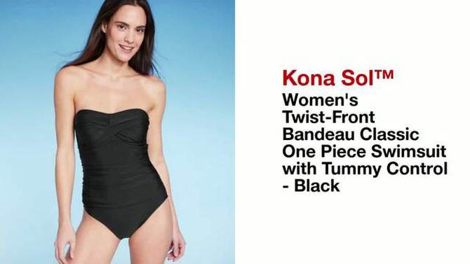 Women's Twist-Front Bandeau Classic One Piece Swimsuit with Tummy Control - Kona Sol™ Black, 2 of 19, play video