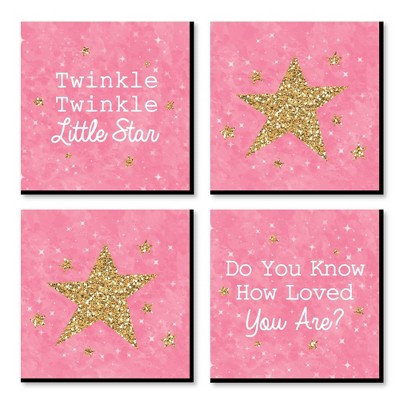 Big Dot of Happiness Pink Twinkle Twinkle Little Star - Kids Room, Nursery & Home Decor - 11 x 11 inches Wall Art - Set of 4 Prints for baby's room