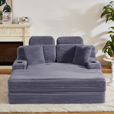 Dolonm 66.5" Chaise Lounge Chair indoor, Deep Seated Armchair Lounge Chair Compressed Sofa, Convertible Floor Bed,With Cup Holder and Side Pockets