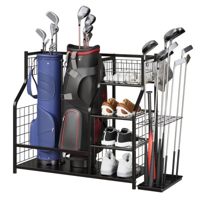 Golf Storage Organizer for Garage, Golf Bag Organizer,Sports Equipment Organizer,Golf Club Rack with Baskets,Hooks