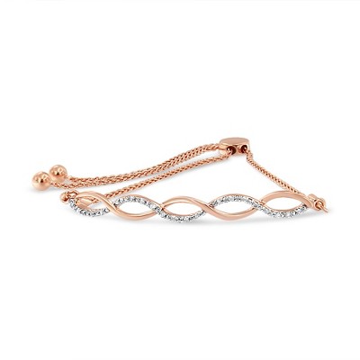 Silver Diamond Infinity Twist Bolo Bracelet - Rose