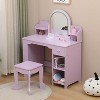 Kids Vanity with Mirror, 2 in 1 Little Girls Vanity Table & Stool, Kids Makeup with Bookshelf, Drawer & Open Shelves - 4 of 4