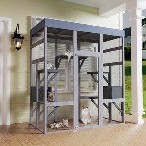 ORRD 62.6" Wooden Outdoor Catio, Large Cat Enclosure with Roof, 2 Napping Houses & Platforms, Rust-Proof Wire – Patio Pet Cage - 1 of 4