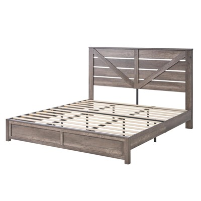 AMERLIFE Farmhouse Bed Frame with 49.2" Barn Door Headboard