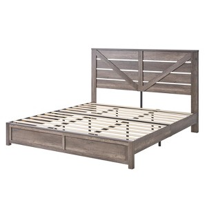 AMERLIFE Farmhouse Bed Frame with 49.2" Barn Door Headboard - 1 of 4