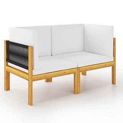 vidaXL 2-seater Patio Bench with Cushion, Solid Acacia Wood