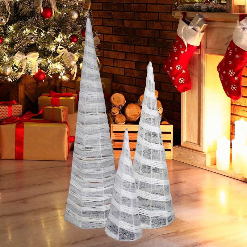 Northlight Set of 3 White and Silver Glittered Cone Tree Christmas Table Top Decoration 23.5", 2 of 7