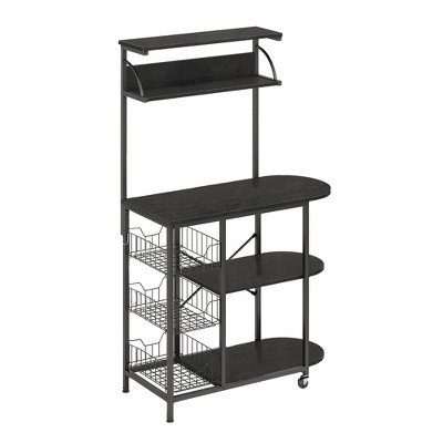 Bestier 4 Tier Portable Multipurpose Utility Kitchen Storage Baker's Rack and Coffee Station with Adjustable Wheels and Side Hooks, Black