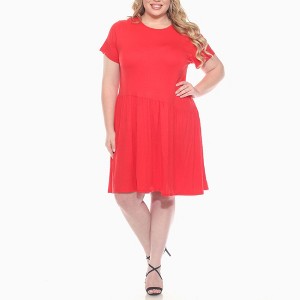 Plus Size Asymetrical Waist and Short Sleeve Swing Dress -White Mark - 1 of 4