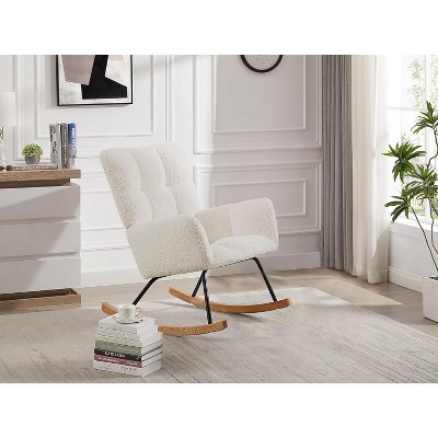 Teddy Fabric Nursery Glider Chair with High Backrest, Padded Rocking Armchair for Nursery, Bedroom & Living Room