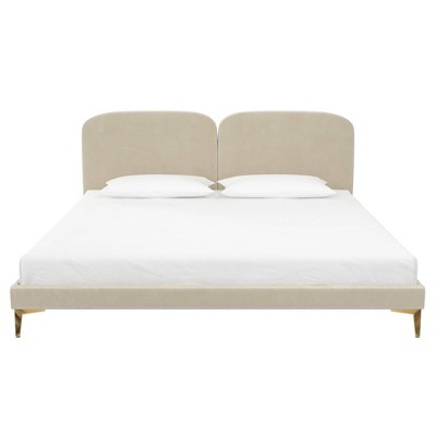 Ivory Velvet Sweetheart King Bed with Gold-Plated Legs