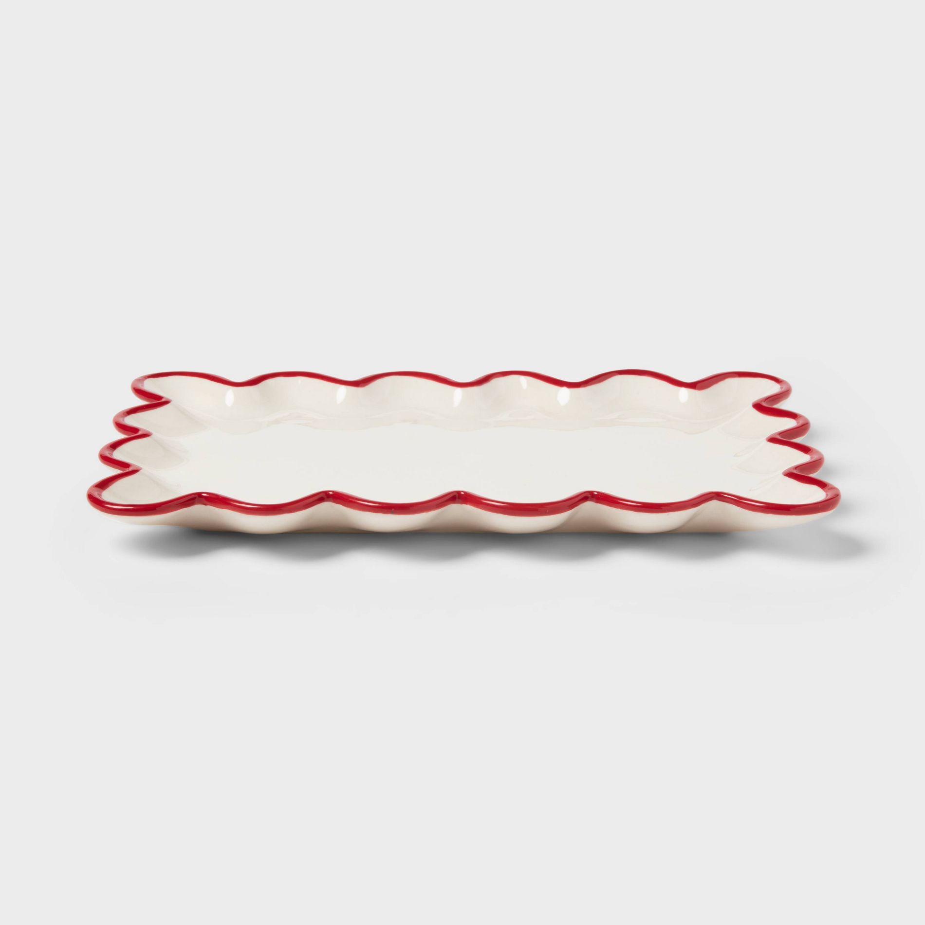 Ceramic Scalloped Soap Tray Ivory/Red - Threshold™
