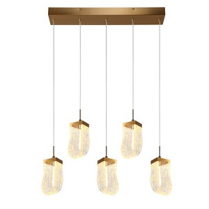 LNC Aeyilana 5-Lights 27.5" Lxury and Glam Linear Integrated LED Crysal Kitchen Island  Lights, Gold - 1 of 4
