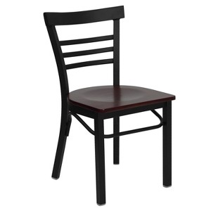 Emma and Oliver Black Three-Slat Ladder Back Metal Restaurant Dining Chair - 1 of 4