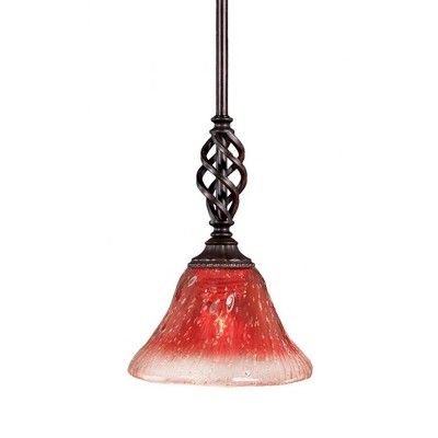 Toltec Lighting Elegante 1 - Light Pendant in  Dark Granite with 7" Raspberry Crystal Shade