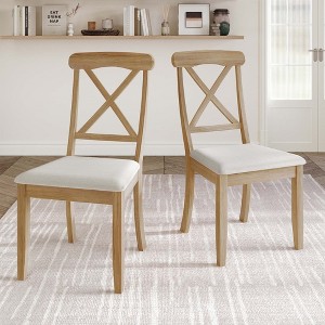 ChaletPosh Wooden Dining Chair With Warm Grey Cover (Set of 2) - 1 of 4